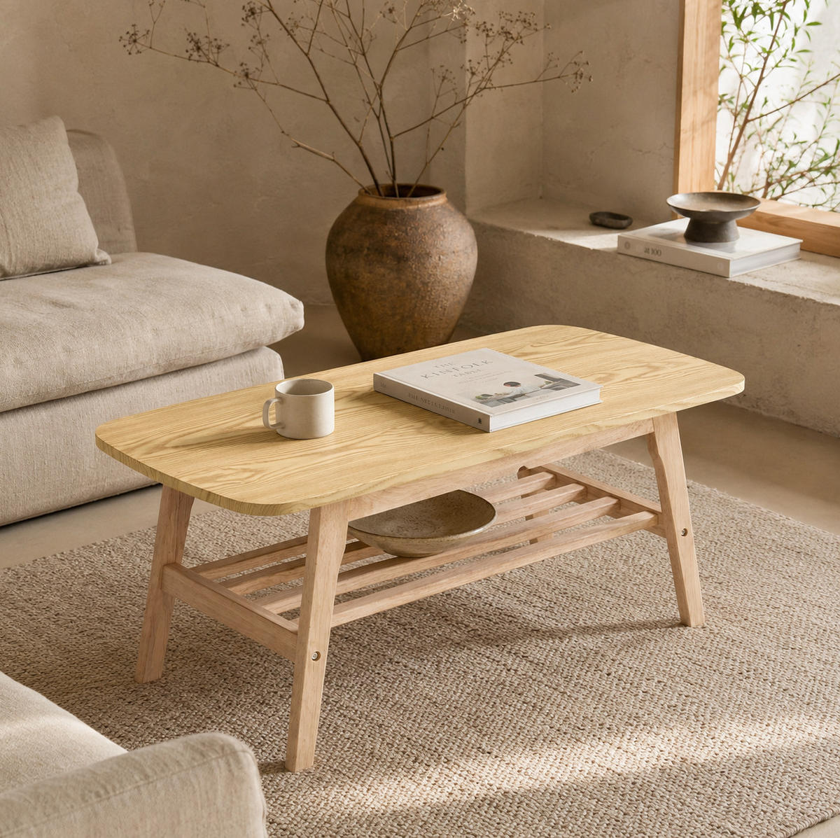COUCHTISCH 100/48/42 cm cm holzfarben aus Holz mit 2 Ablagen - Eichefarben, Holz (100/48/42.5cm) - OKWISH