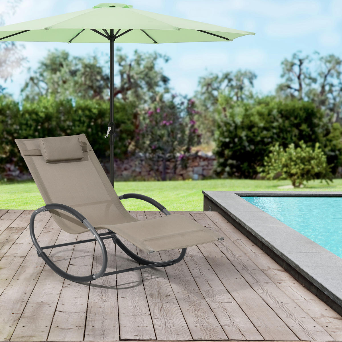 SCHAUKELLIEGE-SET 2 TLG. Almaluez - Beige, Metall (153/80.5/63cm) - [en.casa]