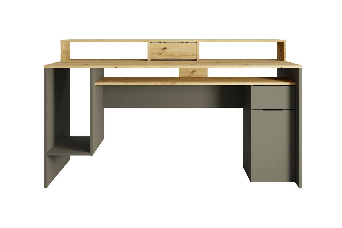 GAMINGTISCH ROX 160 cm breit in Graphit / Eiche Artisan - Graphitfarben/Eiche Artisan, Holzwerkstoff (70/160/92cm) - Deine Möbel 24