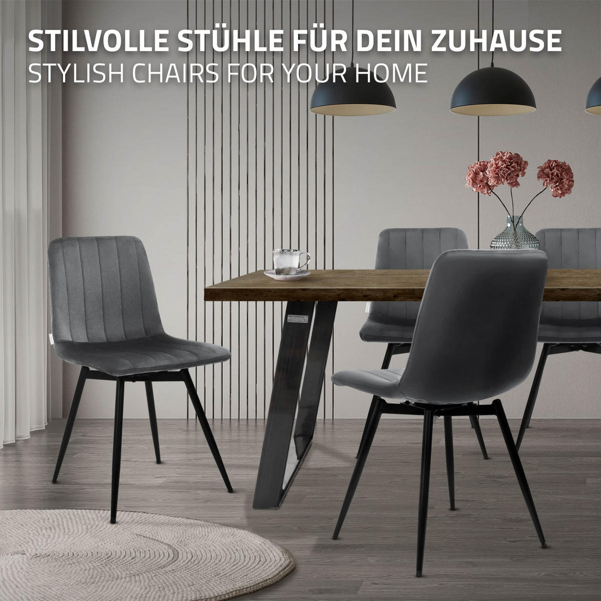 ESSZIMMERSTÜHLE 2er Set drehbar Küchenstühle gepolstert aus Samt Anthrazit - Anthrazit/Schwarz, Textil/Metall (43/81/52cm) - ML-DESIGN