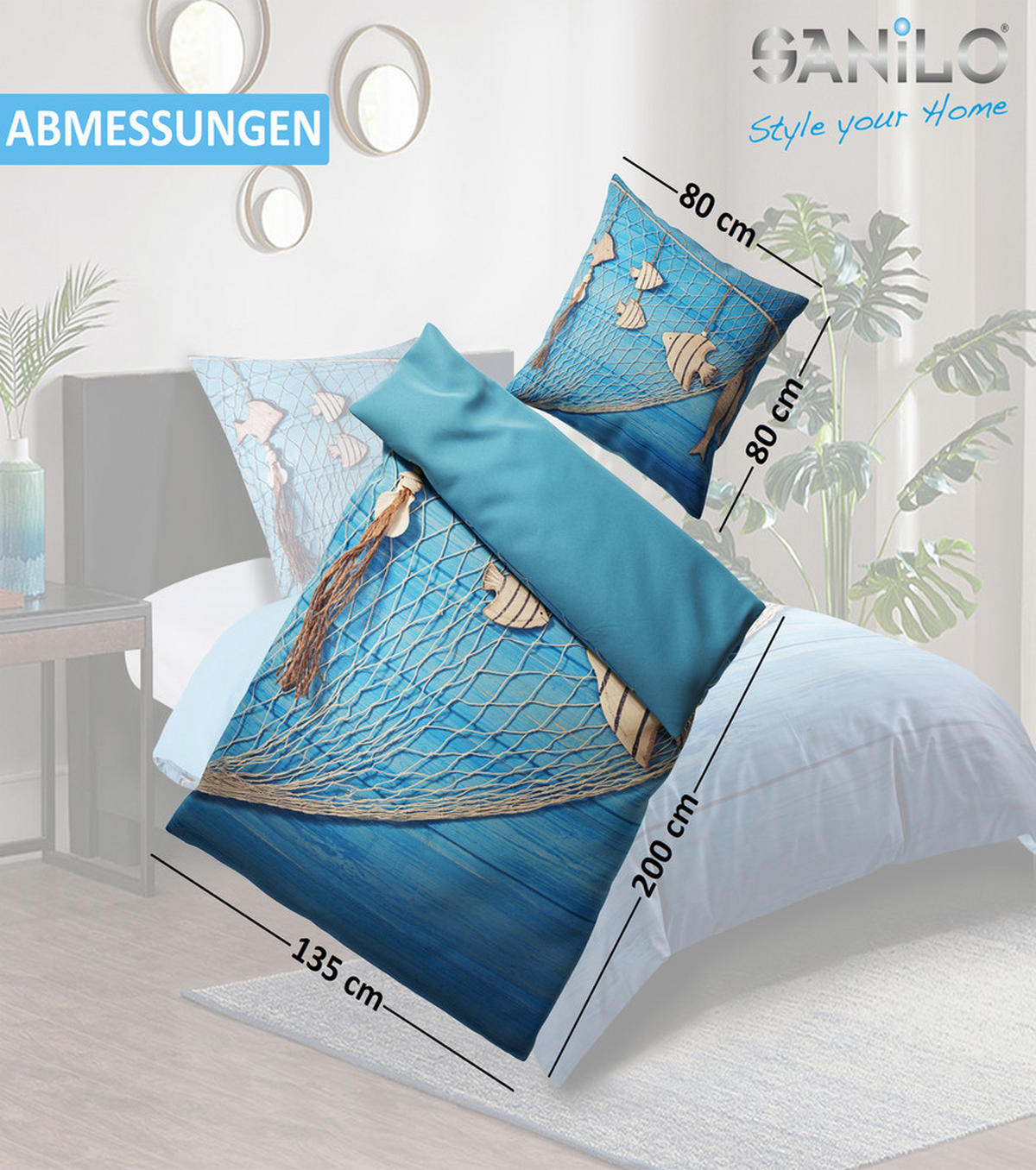 BETTWÄSCHE 2-teilig Seefahrt - Blau, Naturmaterialien (135/200cm) - Sanilo