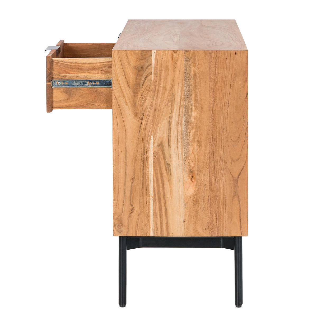 KOMMODE - Akazie massiv / Schwarz - Akaziefarben, Holz (130/82/42cm) - home24