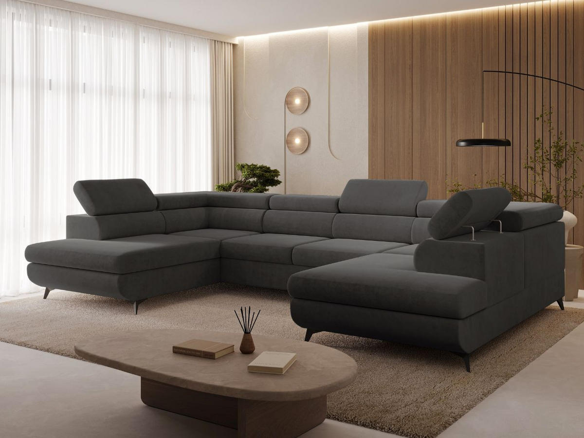 ECKSOFA Argon U Dunkelgrau - Dunkelgrau/Schwarz, Holz/Textil (322/145cm) - Graingold