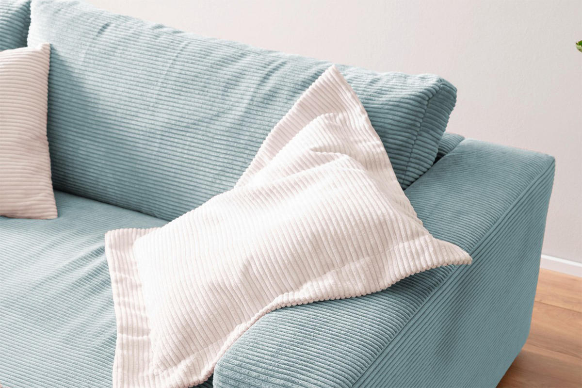 BIG SOFA XL MIT TABLETT SCHWARZ MADELINE Hellblau Cord - Schwarz/Hellblau, Kunststoff/Textil (290/85/190cm) - KAWOLA