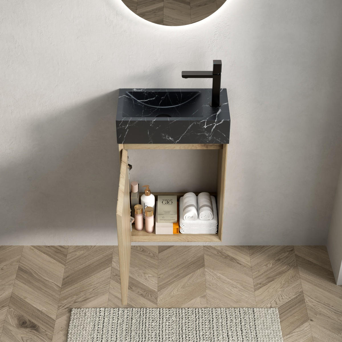 WASCHTISCH Badmöbel 40 cm,Wandhängend Marmor-Waschbecken Schwarz Unterschrank - Schwarz, Holz (40/58/22cm) - PARAFTA HOME