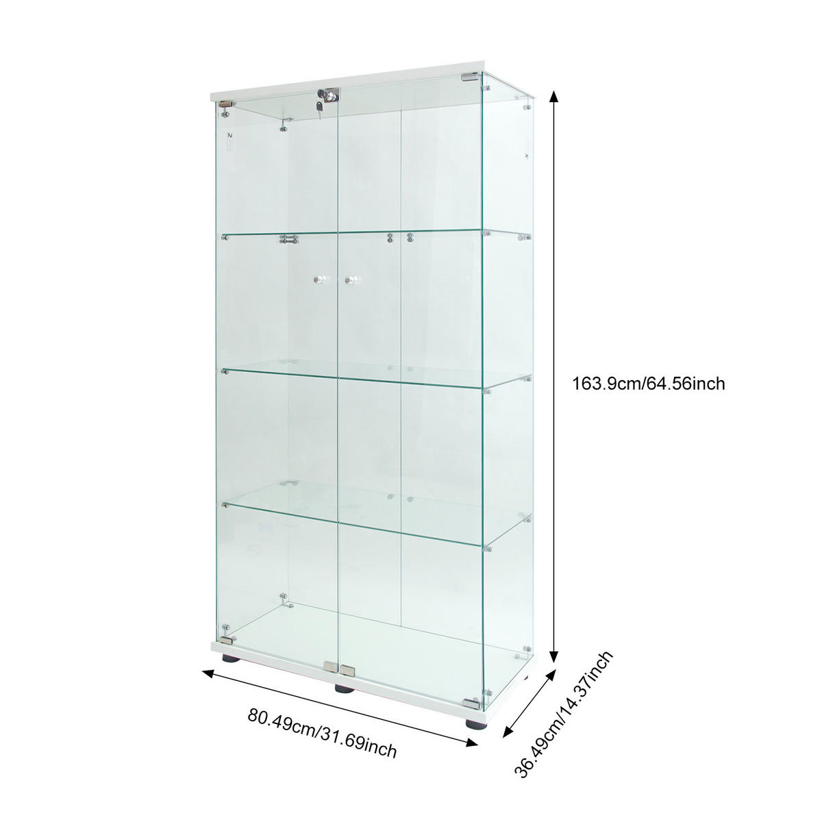 GLASVITRINE freistehend LED Glas Schrank weiß modern - Weiß, Holz (80.5/164/36.5cm) - LEBENLANG