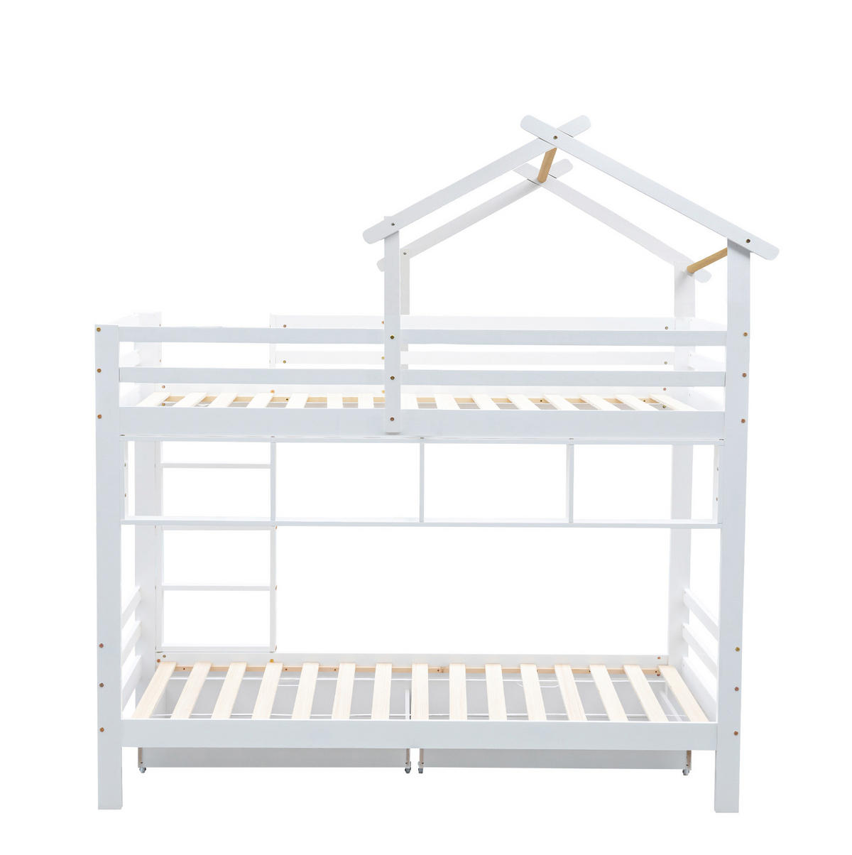 ETAGENBETT aus Kiefernholz und MDF 90x200 cm Weiß mit Schubladen, Regalen und Leiter - Weiß, Holzwerkstoff (90/200cm) - IVMEU