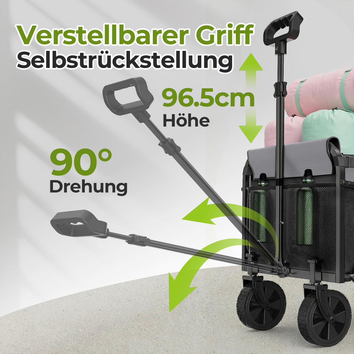 FALTWAGEN, klein-tragbar, 100kg Traglast, verstellbarer Griff, schwarz - Schwarz, Metall (18/34.5/44cm) - Vallsero
