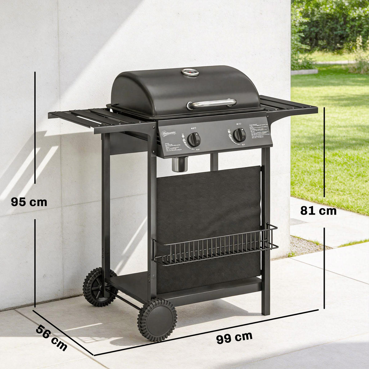 GASGRILL mit 2 Brenner aus Metall Schwarz - Schwarz, Metall (56/95/99cm) - Outsunny