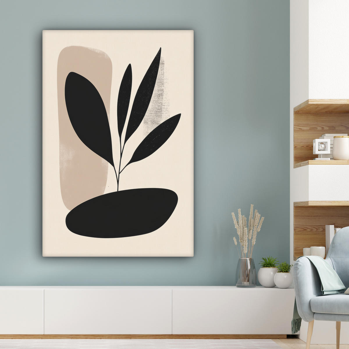 LEINWANDBILD Pflanze - Beige - Japanisch 80x120 cm - Schwarz, Textil (80/120cm) - MuchoWow