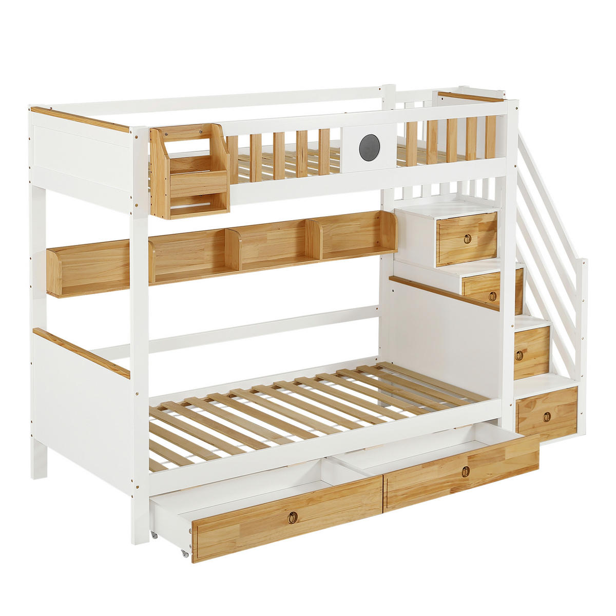 ETAGENBETT Etagenbett mit Treppe Weiß/Natur - Naturfarben, Holz (90/200cm) - ComfortXL