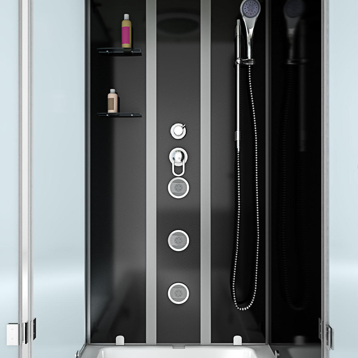 WHIRLPOOL Dusche Kombination K05-R30-WP-EC 90x180 cm - Schwarz, Glas/Kunststoff (180/225/90cm) - AcquaVapore by Sandra Jentho