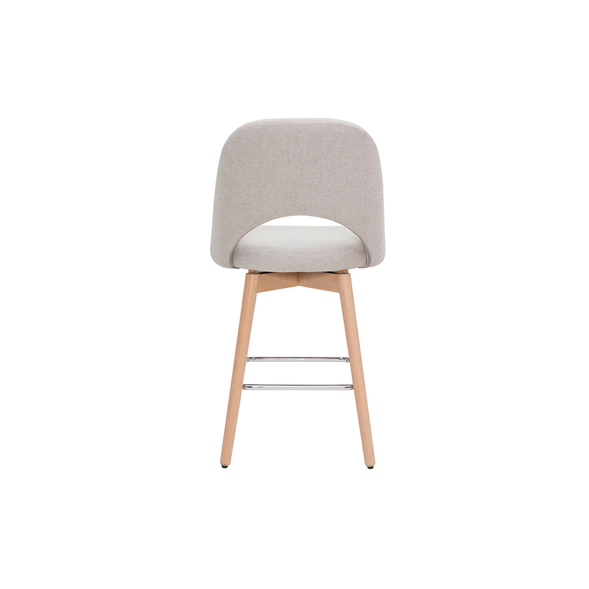 BARHOCKER Skandinavisch Beiger Stoff Samteffekt Massiv Hevea H65 cm 2er-Set COSETTE - Beige, Textil (54/99/51cm) - Miliboo