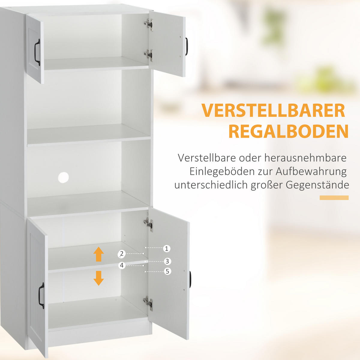 BUFFET DE-37993 70/40/170 cm mit 4 verstellbaren Regalböden Weiß - Weiß, Holzwerkstoff (70/170/40cm) - ComfortXL