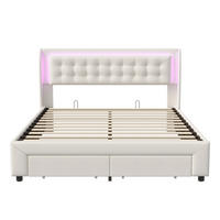 POLSTERBETT mit Stauraum, 140 x 190 cm, mit LED-Beleuchtung, 2 Schubladen, Samt/Beige - Beige, Holzwerkstoff/Textil - WoodenAura