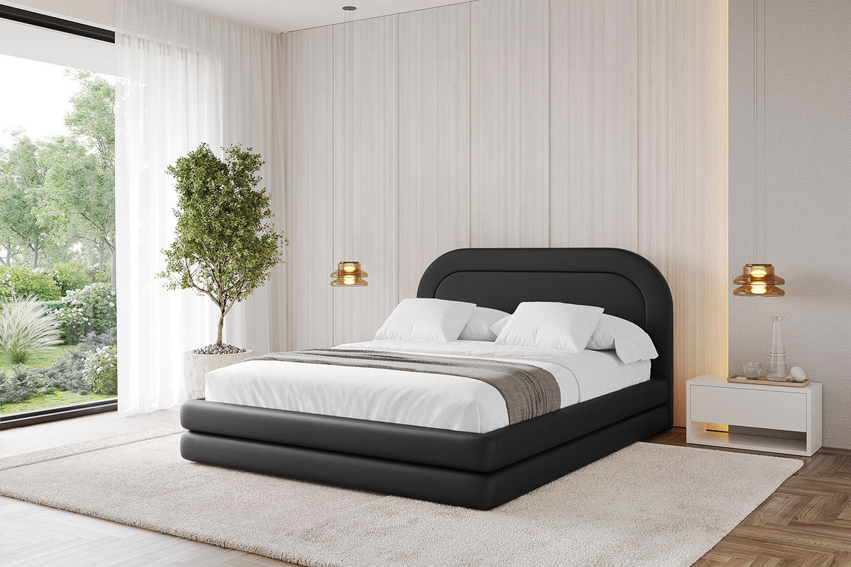 POLSTERBETT mit Bettkasten und Lattenrost, Boxbett ohne Matratze - LERIS 120x200 Schwarz Kunstleder - Schwarz Hochglanz, Holzwerkstoff/Textil (120/200cm) - ALTDECOR