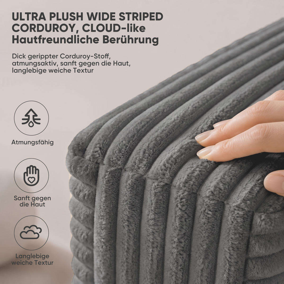 2-SITZER SOFA Cord Grau - Grau, Textil (160/58/88cm) - WISHDOR