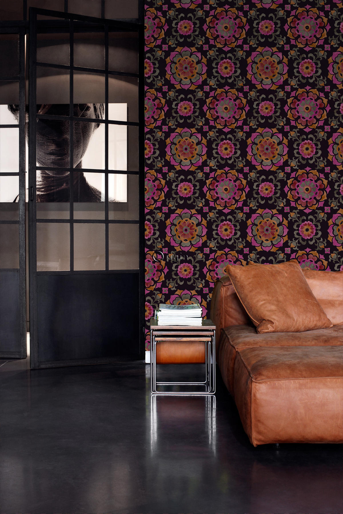 TAPETE Suzani Blumen 53 cm x 10.05 m - Schwarz, Papier (53/1000cm) - Origin Wallcoverings