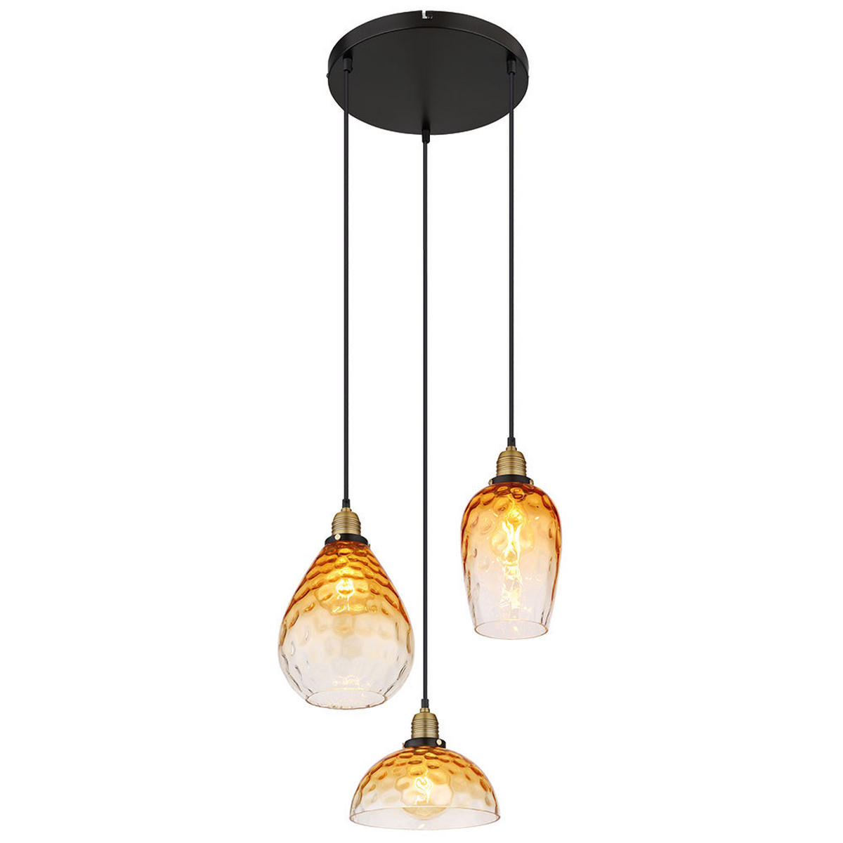 HÄNGELEUCHTE Metall Schwarz Amber 3-Flammig - Schwarz, Glas (46/46/150cm) - Globo Lighting