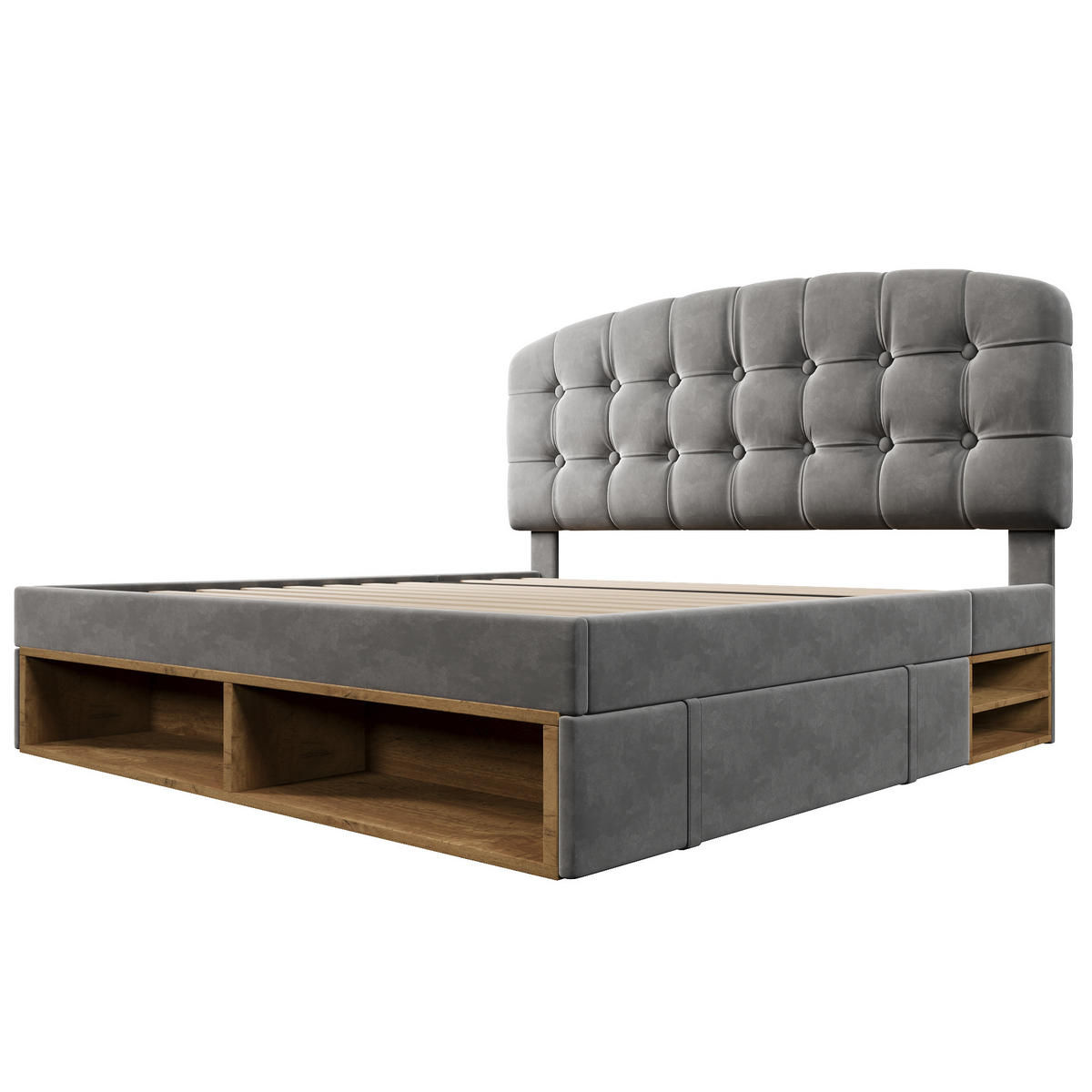POLSTERBETT Samt Grau 140x200 mit Stauraum und verstellbarem Kopfteil - Grau, Textil (140/200cm) - Urban Meuble