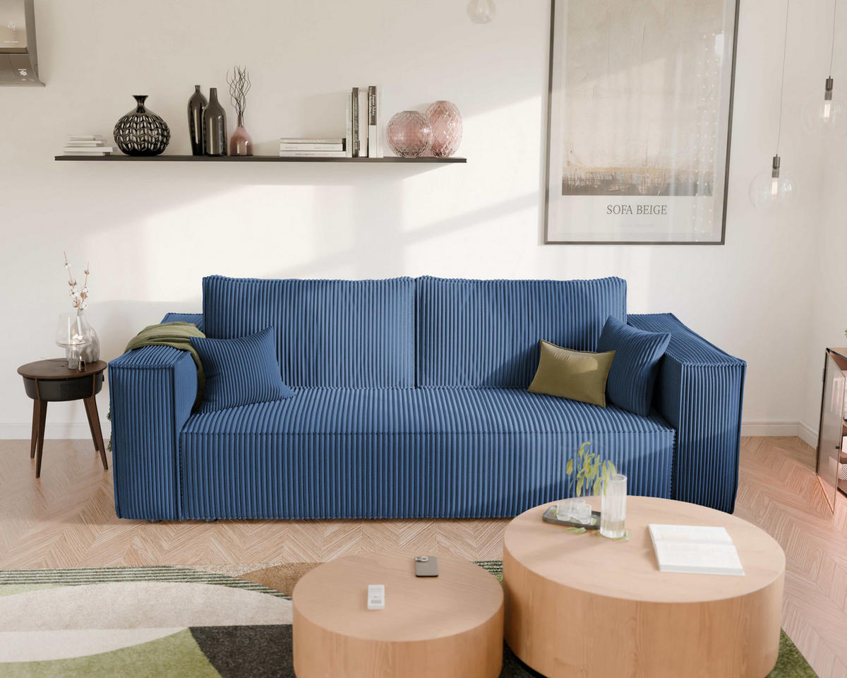 SOFA mit Schlaffunktion und Bettkasten, Blau - Blau, Holzwerkstoff/Textil (240/84/105cm) - Idohome