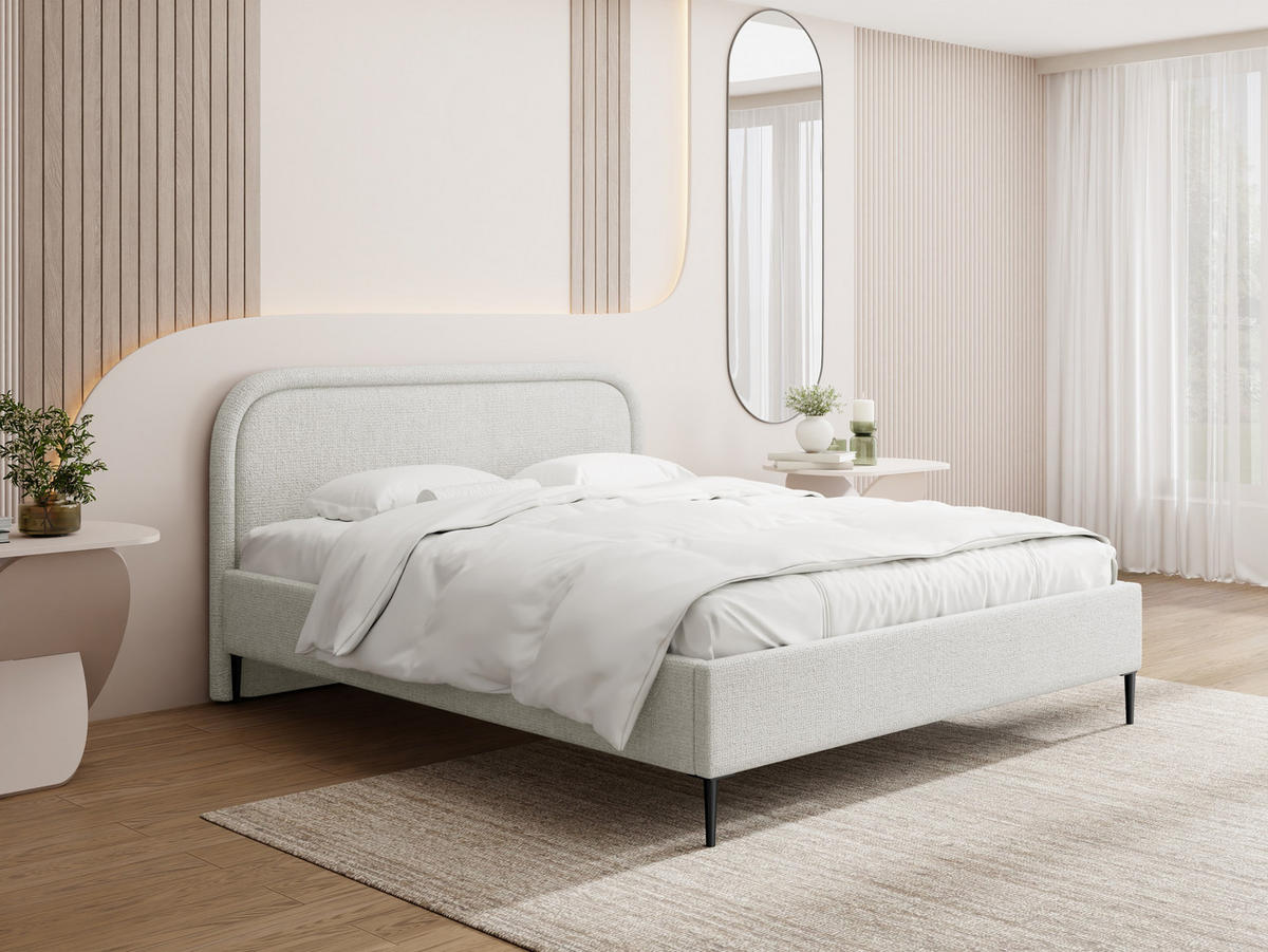 POLSTERBETT Jasmine Slim mit Bettkasten, Lattenrost & hohen Metallfüßen in Weiß Chenille 120x200 cm - Birkefarben/Schwarz, Holz/Textil (120/200cm) - WFL GROUP
