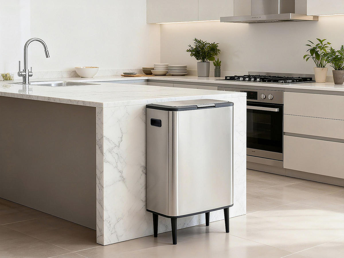 ANTI-FINGERABDRUCK-MÜLLTRENNSYSTEM auf Füßen – 60 L + 5 L – Edelstahl – 2 Behälter – DRAVIK - Silberfarben, Metall (53.4/80/32.4cm) - Vente-Unique