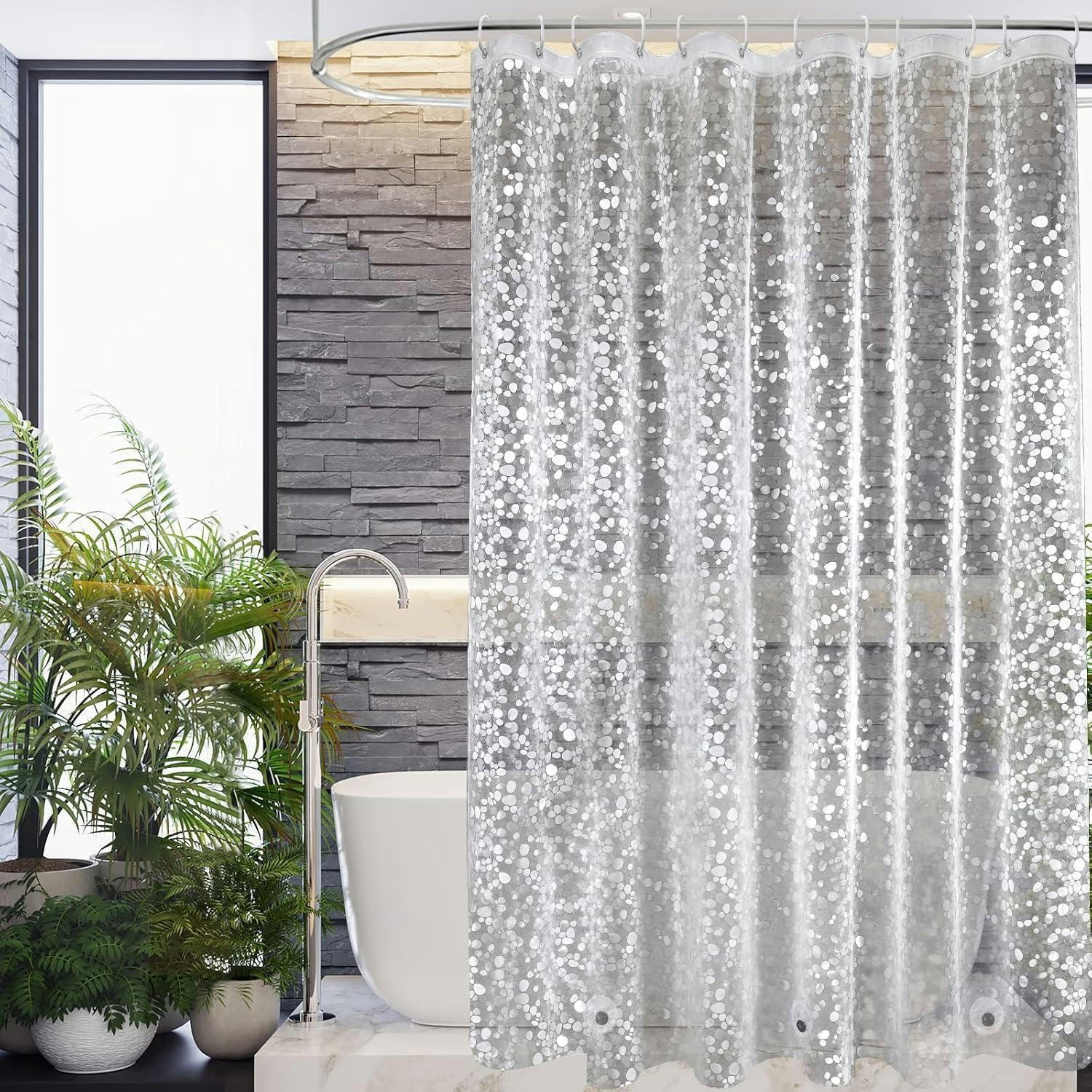 DUSCHVORHANG 180 x 190 cm mit 3D Steinmuster - Transparent, Kunststoff (180/190cm)