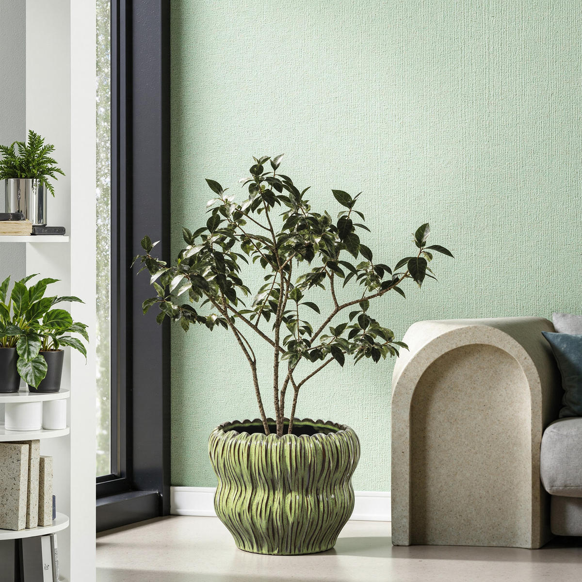 GRÜNER Keramik-Blumentopf, Durchmesser 26 cm, Höhe 24,5 cm - Grün, Keramik (25cm) - Hometopia