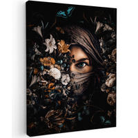 LEINWANDBILD Frau - Luxus - Blumen - Schmetterling - Porträt 30x40 cm - Schwarz, Textil (30/40cm) - MuchoWow