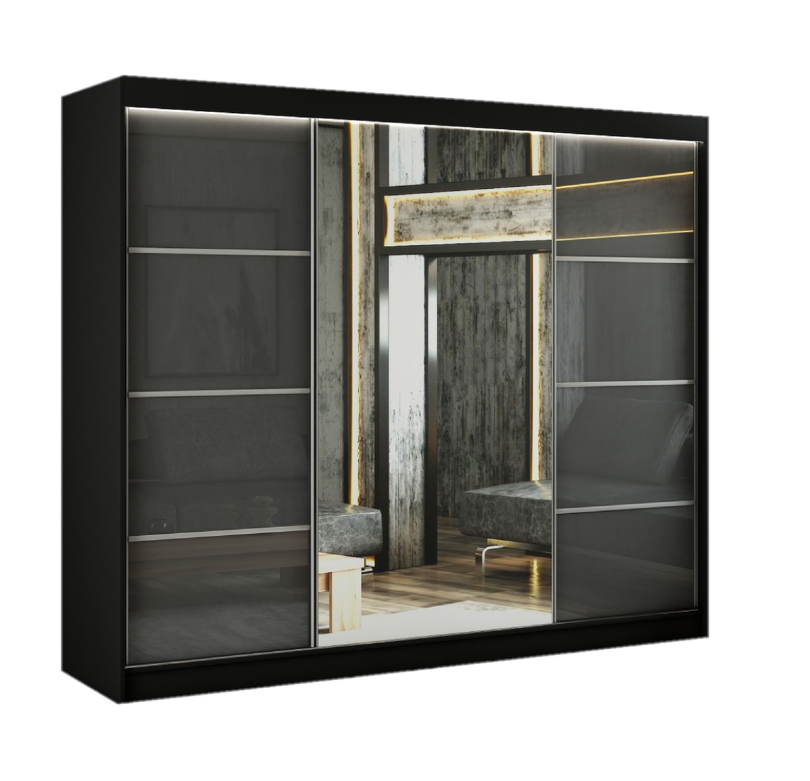 Margaret Hadas24 Schwebetürenschrank Schwarz, Grau 250x215x61 cm