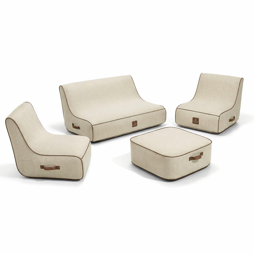 GARTENSET 4-tlg. Weiß - Creme/Weiß, Kunststoff/Textil - Coco Lounge