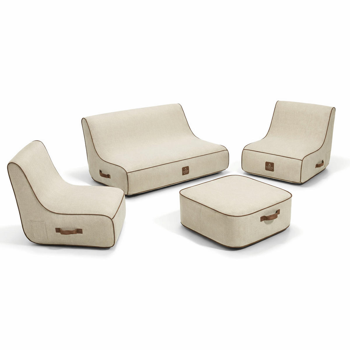 GARTENSET 4-tlg. Weiß - Creme/Weiß, Kunststoff/Textil - Coco Lounge