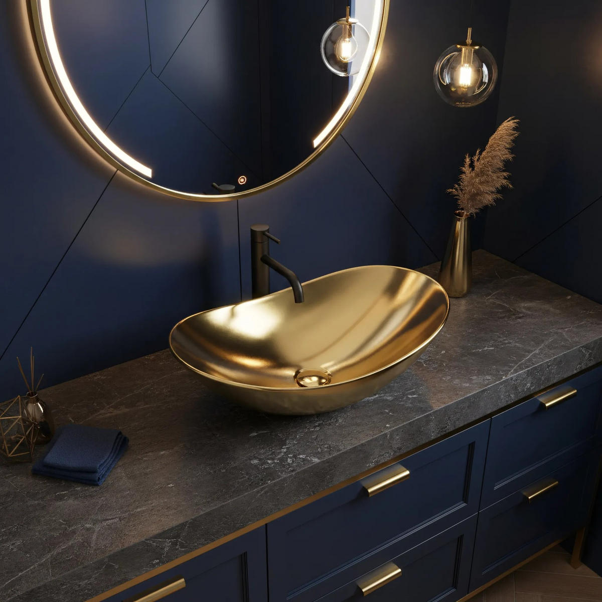 AUFSATZWASCHBECKEN Rea Royal Gold - Goldfarben, Keramik (36/16/62cm) - REA