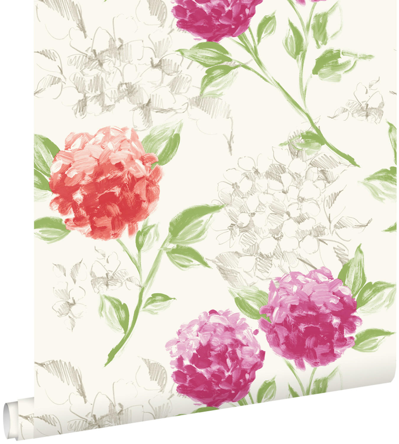 TAPETE Hortensien 53 cm x 10.05 m - Pink, Papier (53/1000cm) - ESTAhome