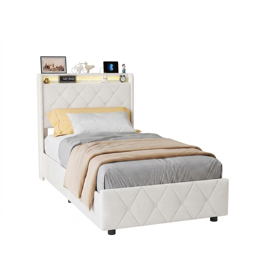 Parafta Home Polsterbett,Einzelbett Beige 90x200 cm