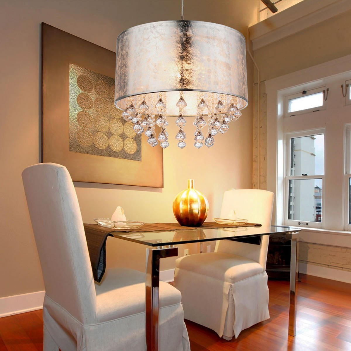 LED HÄNGELAMPE AMY Textil Silber - Silberfarben, Metall (40/40/140cm) - Globo Lighting