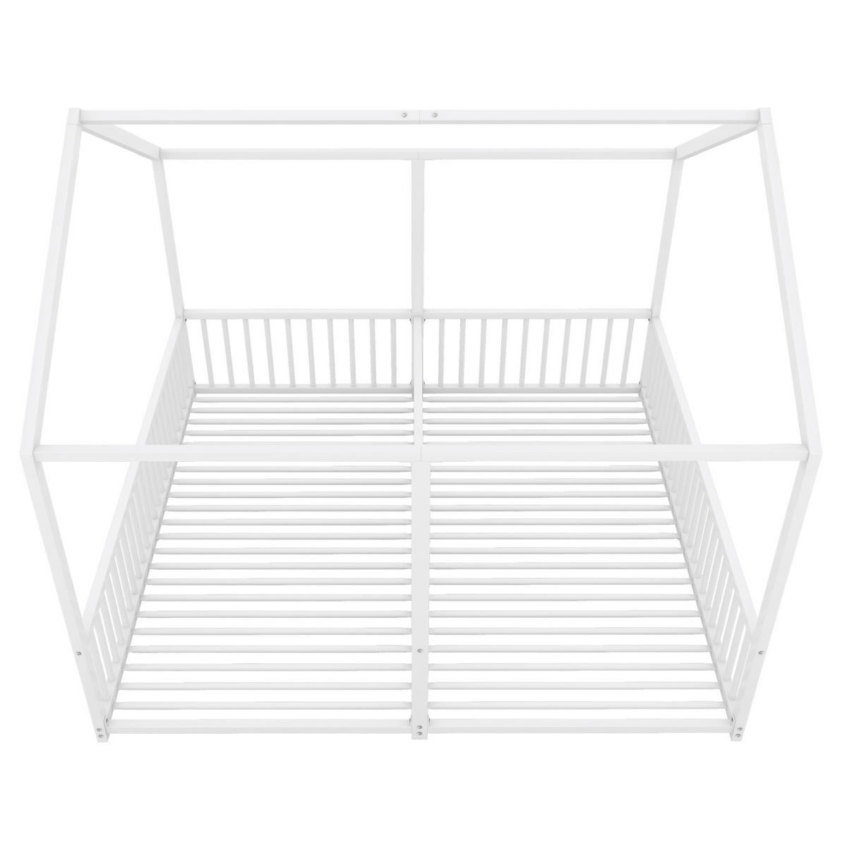 HAUSBETT 90/200 cm Weiß aus Metall in Hausform mit Leiter und Geländer - Weiß, Metall (90/200cm) - OKMYHOME