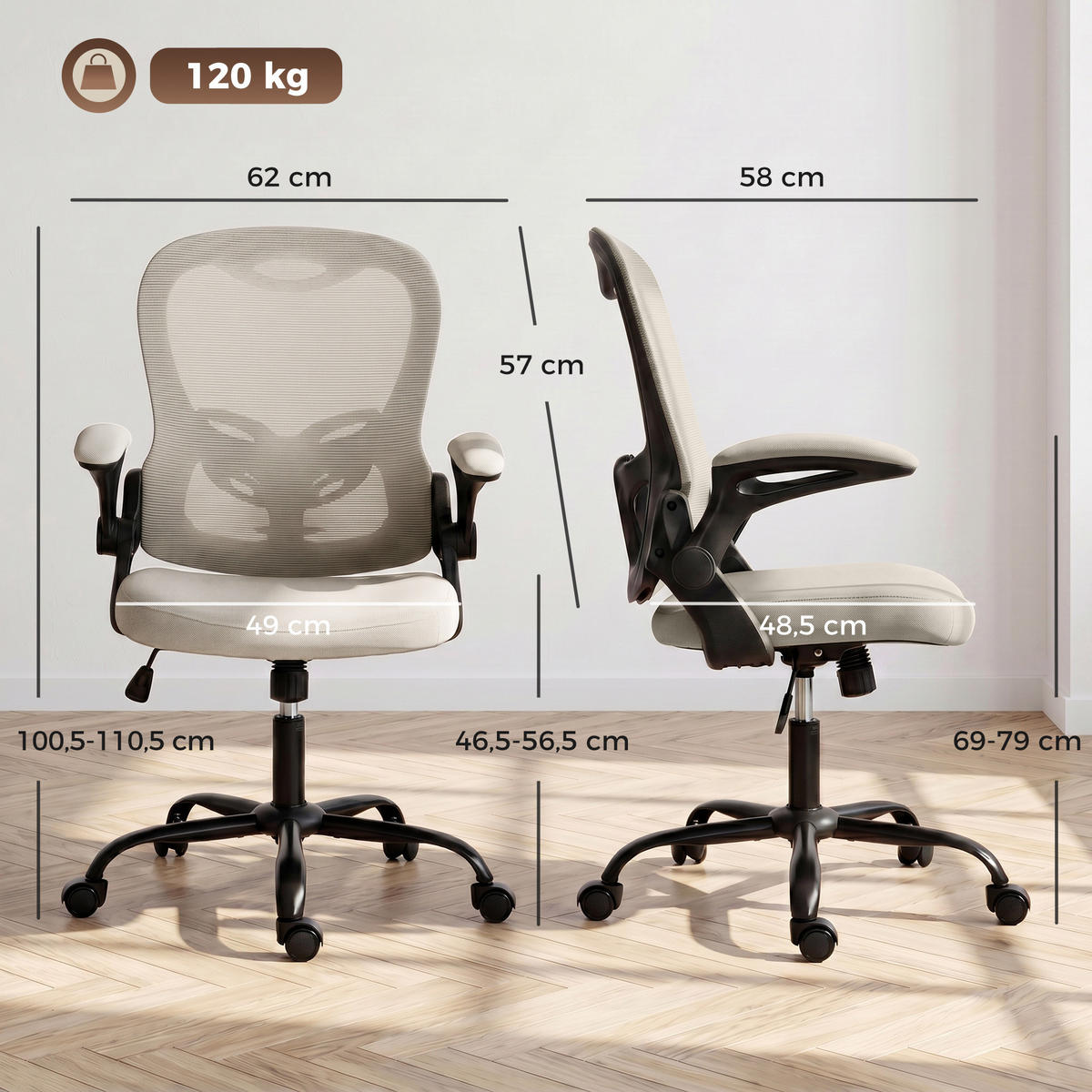 BÜROSTUHL Beige 62.0/58.0/110.5 cm - Beige, Textil (58/110.5/62cm)