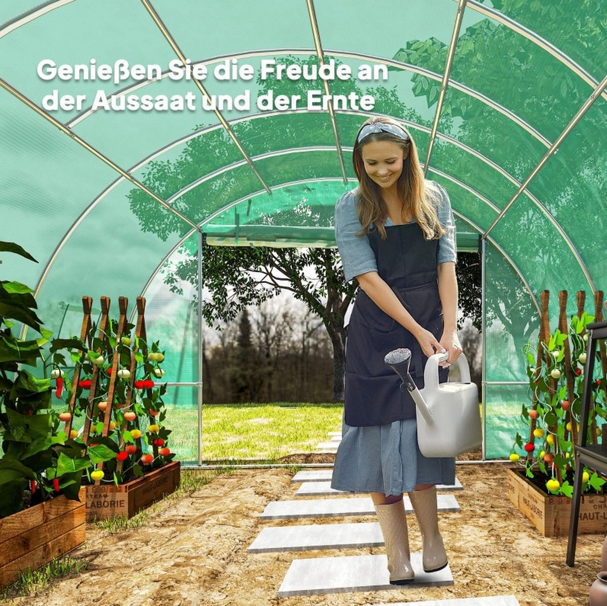GEWÄCHSHAUS 600/300/197 cm Grün aus Kunststoff mit aufrollbaren Türen - Grün, Kunststoff (300/197/600cm) - OKMYHOME