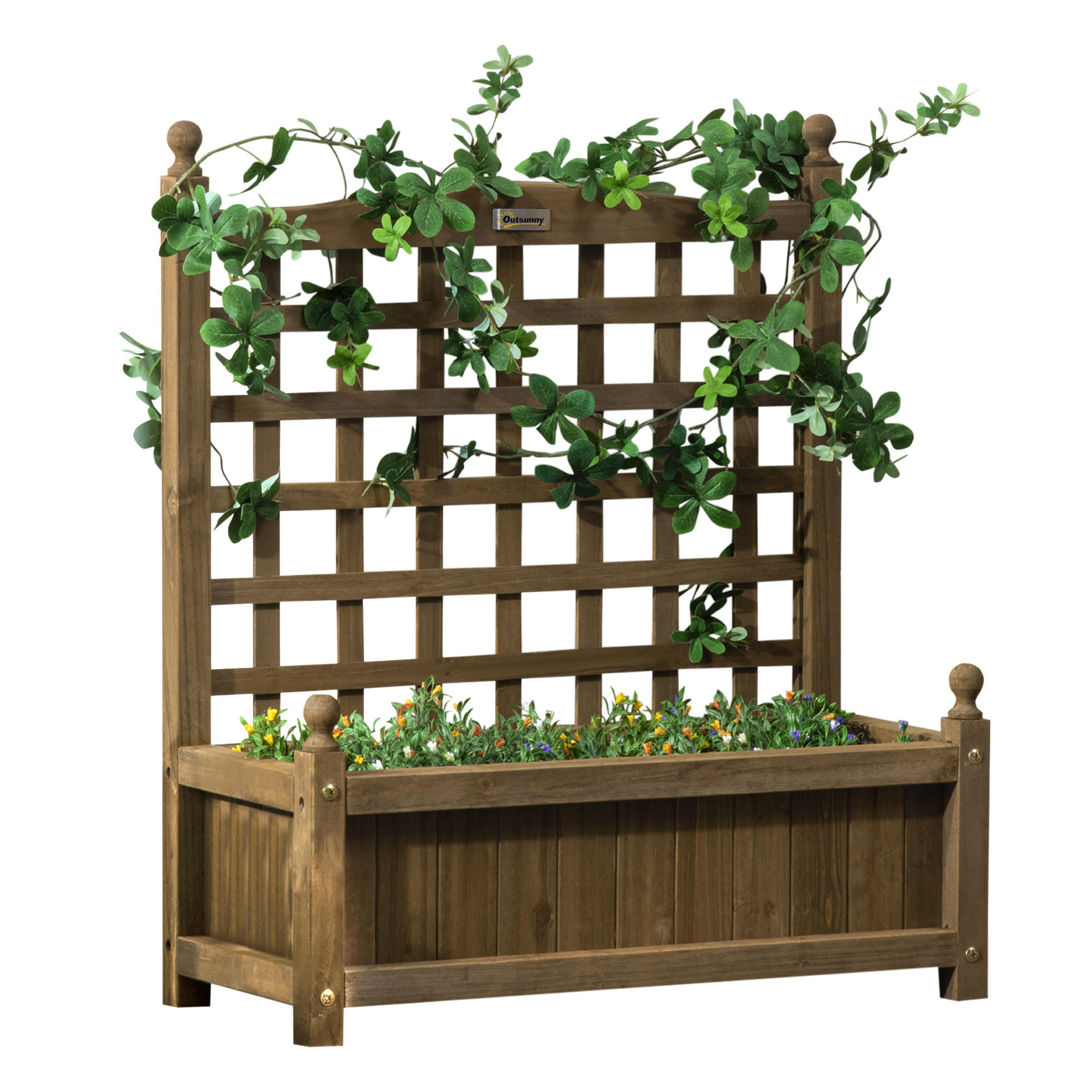 HOCHBEET DE-12162 mit Rankgitter 64/28/75 cm mit Bewässerung Natur - Braun, Holz (64/75/28cm) - ComfortXL