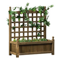 HOCHBEET DE-12162 mit Rankgitter 64/28/75 cm mit Bewässerung Natur - Braun, Holz (64/75/28cm) - ComfortXL