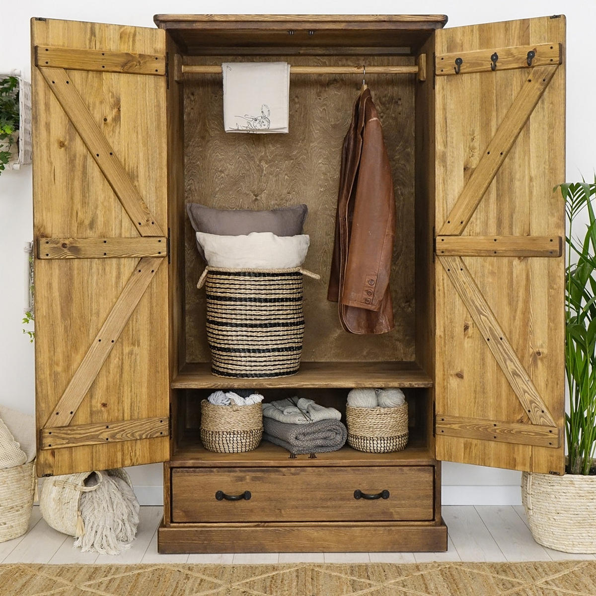 KLEIDERSCHRANK aus Massivholz Rustyk 2D - Dunkelbraun/Schwarz, Holz (105/190/60cm) - Seart