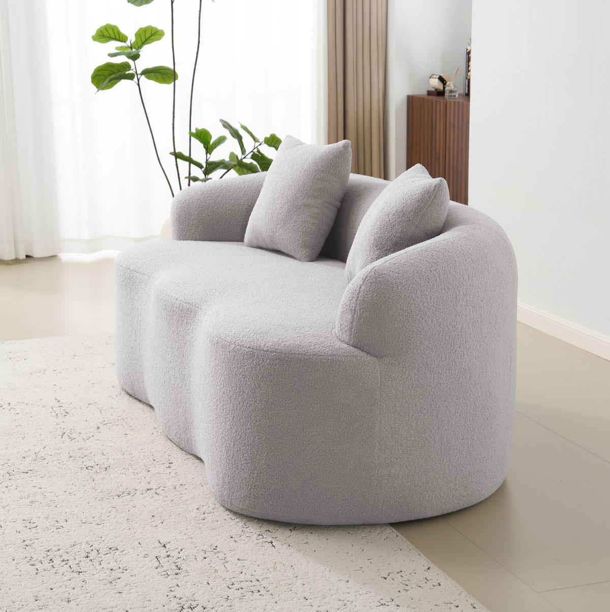 2-SITZER-SOFA aus Schaumstoff und Federkern Hellgrau mit Wellendesign und integrierten Kissen - Hellgrau, Kunststoff (170/70/89cm) - Modfu