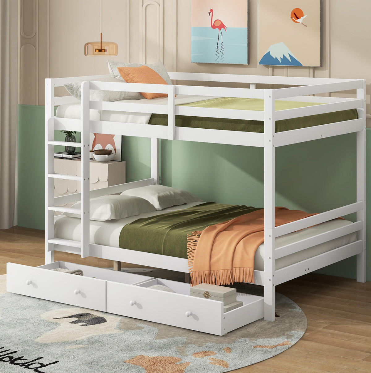 ETAGENBETT 140/200 cm mit Stauraum, abnehmbarer Schublade und hoher Absturzsicherung, Weiß - Weiß, Holzwerkstoff (140/200cm) - Redom