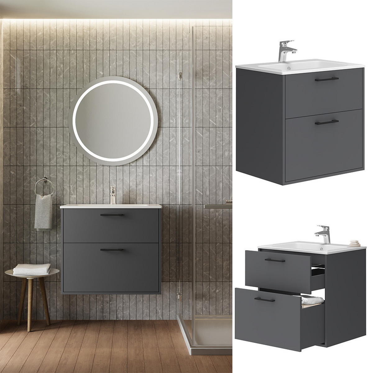 WASCHBECKENUNTERSCHRANK Lanco Anthrazit 61 x 61.5 cm mit Waschbecken - Anthrazit, Holzwerkstoff (61/61.5/46.5cm) - Vicco