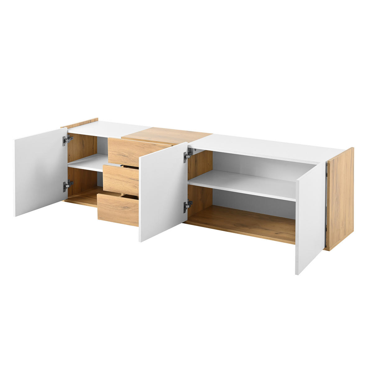 TV-SCHRANK 171,5/35/47 cm weiß Holz MDF mit 3 Türen und 3 Schubladen - Weiß, Holzwerkstoff (171.5/47/35cm) - OKWISH