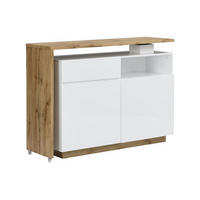 BARMÖBEL drehbar mit 2 Türen, 1 Schublade & 1 Ablage - MDF - Weiß lackiert & Naturfarben - ELDIR - Naturfarben, Holz (130/95/40cm) - Vente-Unique