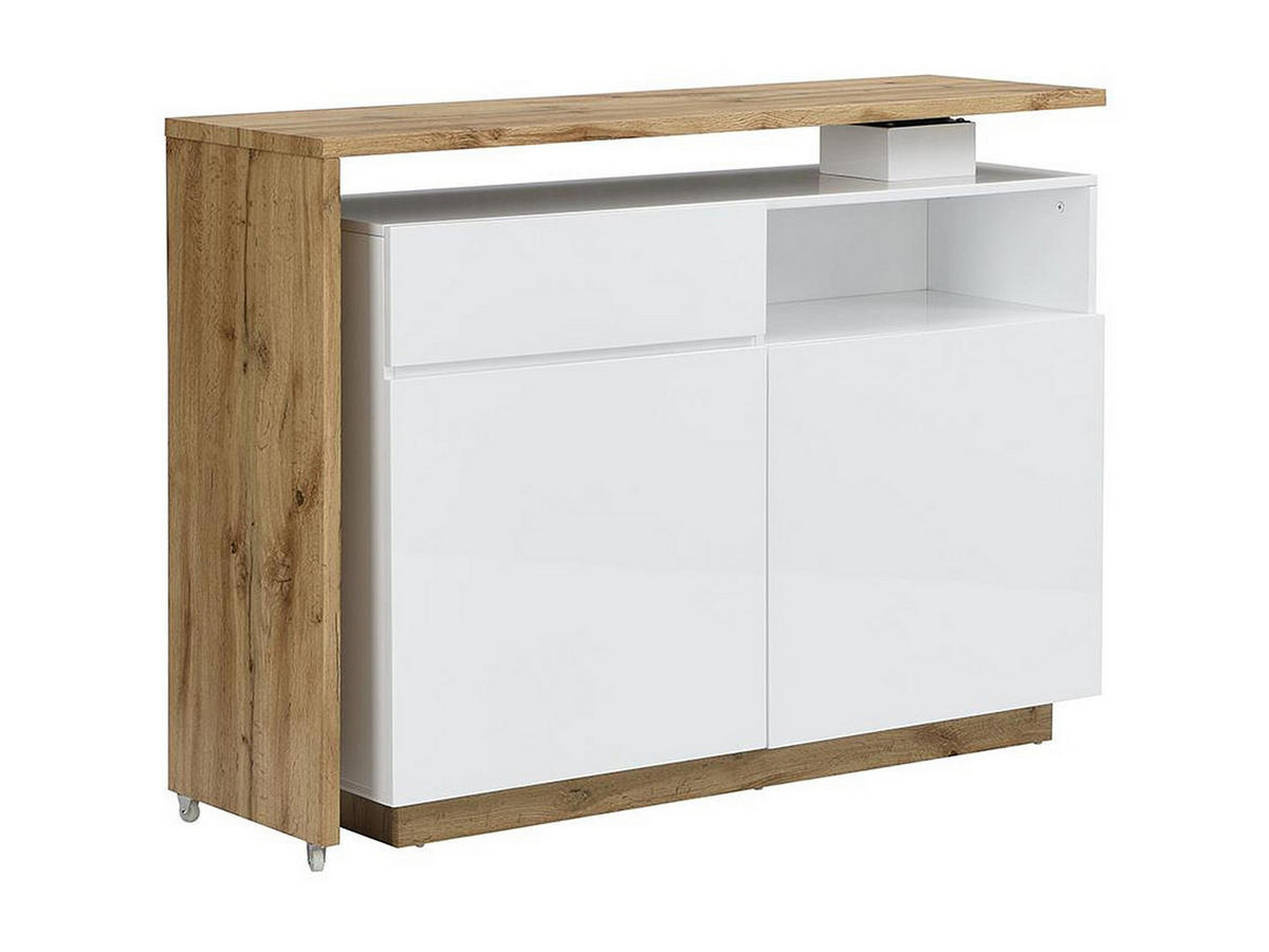 BARMÖBEL drehbar mit 2 Türen, 1 Schublade & 1 Ablage - MDF - Weiß lackiert & Naturfarben - ELDIR - Naturfarben, Holz (130/95/40cm) - Vente-Unique