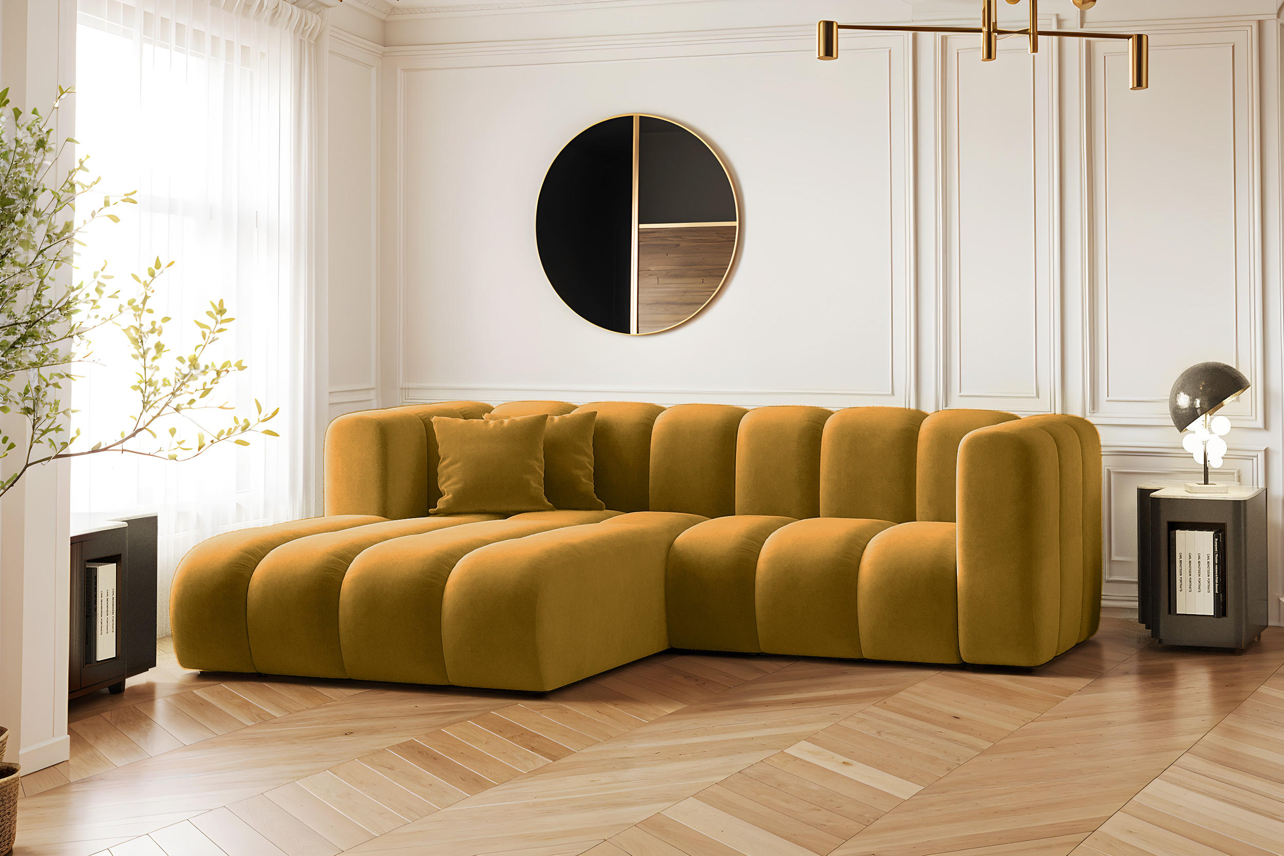ECKSOFA L-from, Sofa Grand modular stoff Salvador Gelb Links - Gelb, Holz (179/227cm) - Kaiser Möbel